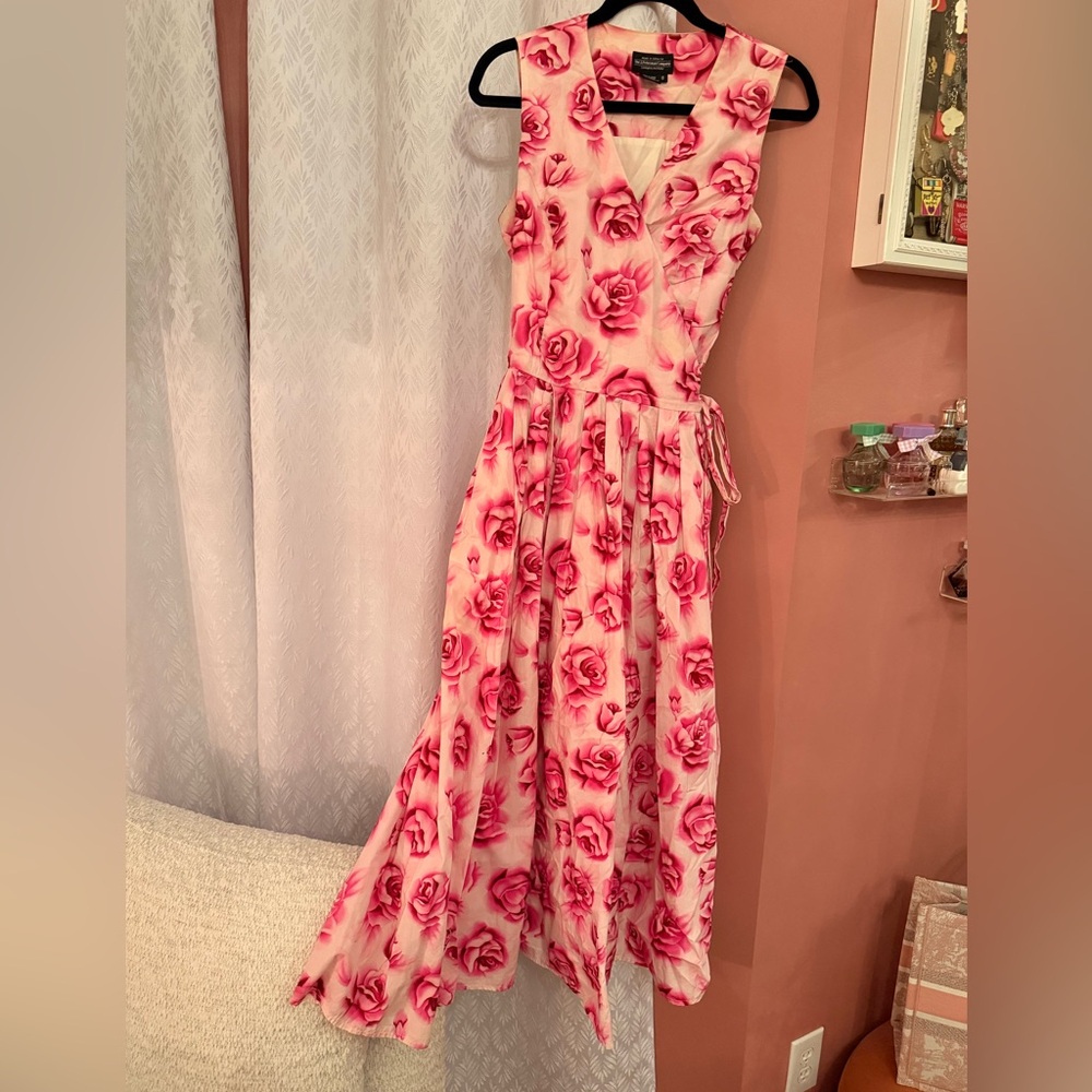 Vintage The J. Peterman Company pink rose wrap dress